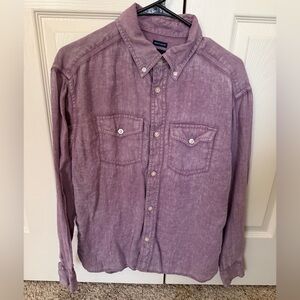 GAP Men's Washed Linen Purple Button-Down Shirt XS